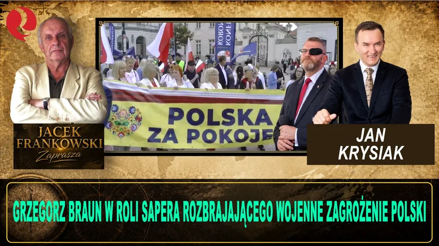 Grzegorz Braun w roli sapera rozbrajającego wojenne zagrożenie Polski. Jan Krysiak i Jacek Frankowski